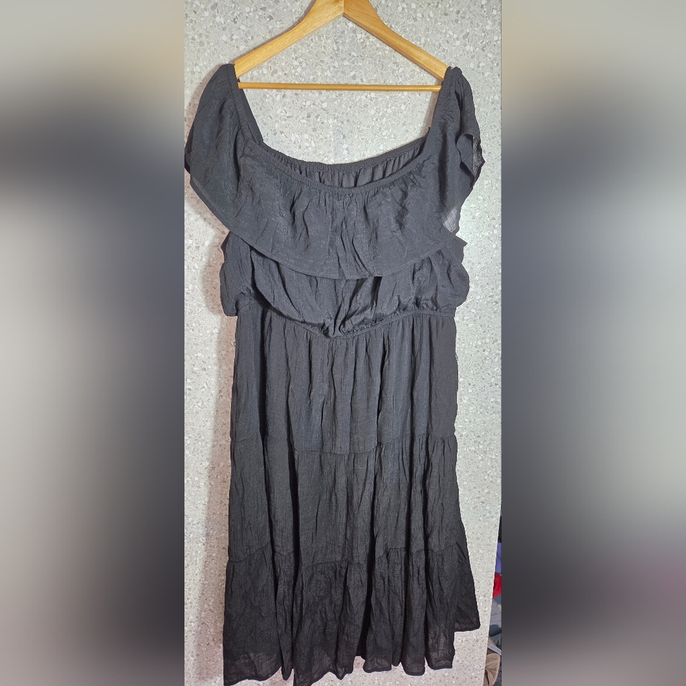 Tacera Charcoal Off-Shoulder Midi Dress